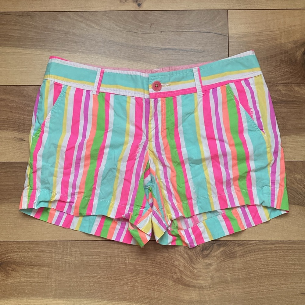 Lilly Pulitzer Multicolor Stripe Cotton Shorts - Pink, Green, Yellow, Blue